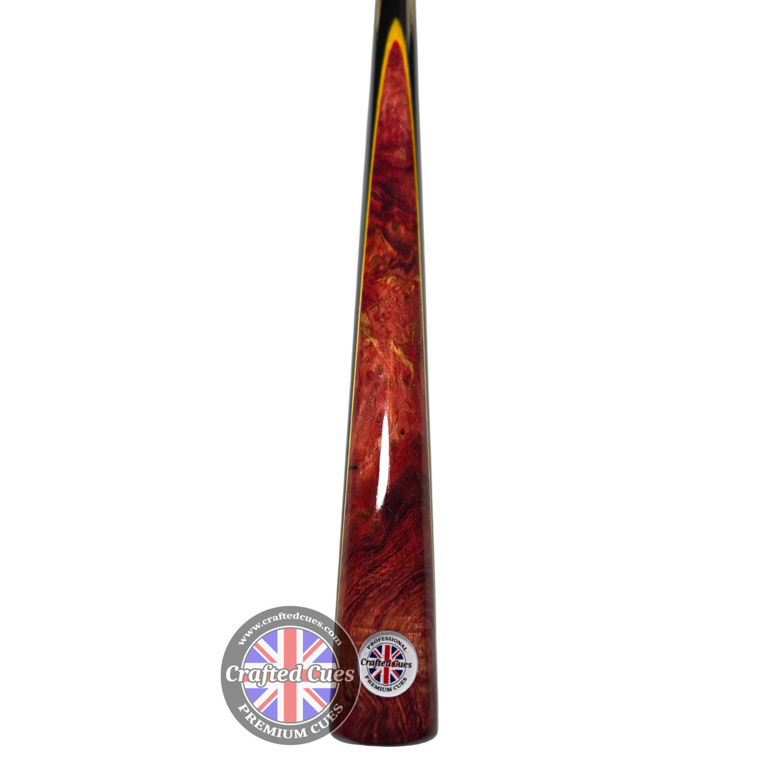 Premium Hand-Spliced Red Peacock Wood One-Piece Pool Cue (8.5mm Tip) | Chalky Trousers