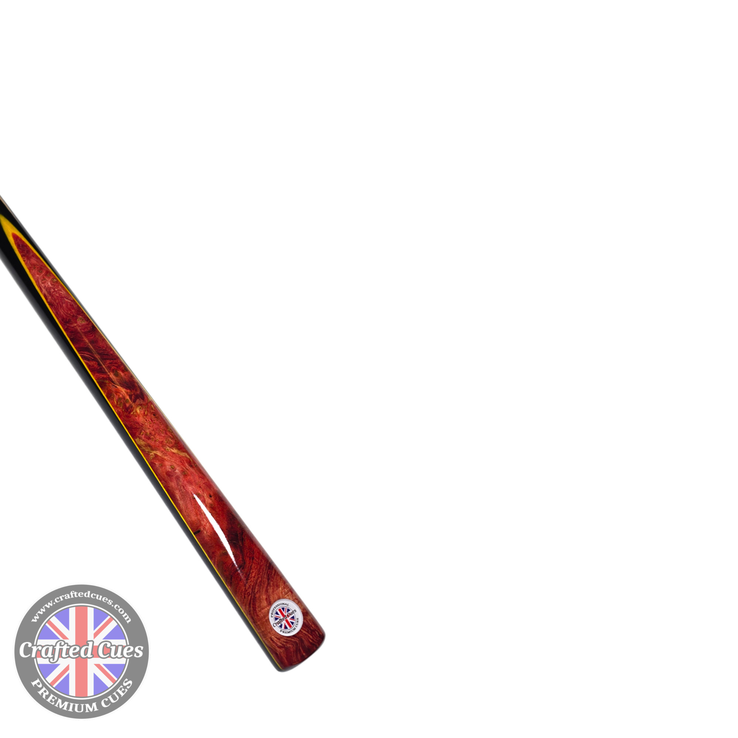Premium Hand-Spliced Red Peacock Wood One-Piece Pool Cue (8.5mm Tip) | Chalky Trousers
