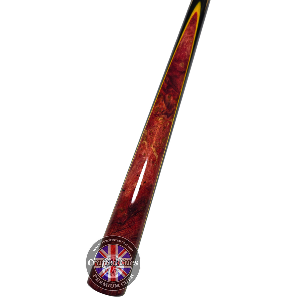 Premium Hand-Spliced Red Peacock Wood One-Piece Pool Cue (8.5mm Tip) | Chalky Trousers