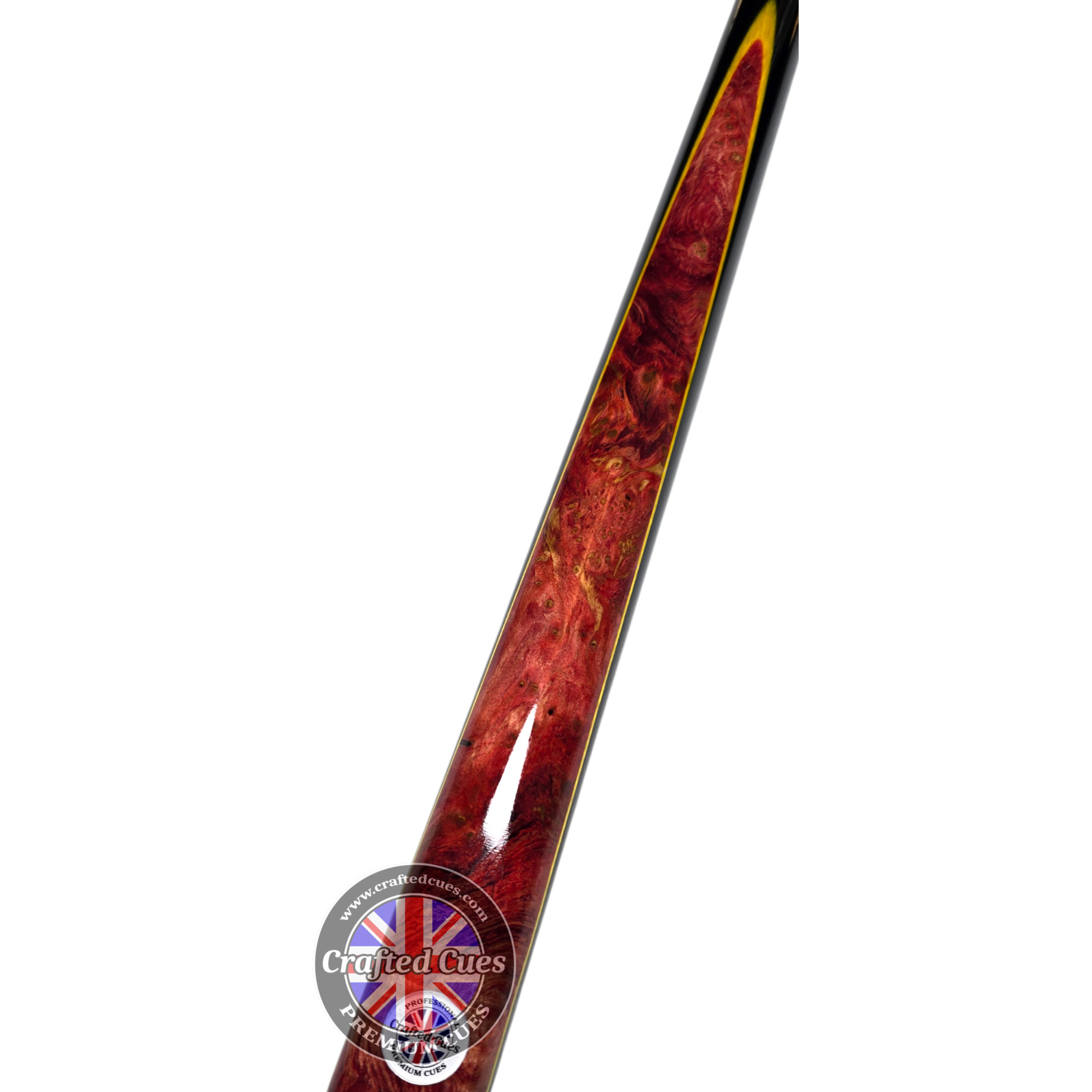 Premium Hand-Spliced Red Peacock Wood One-Piece Pool Cue (8.5mm Tip) | Chalky Trousers