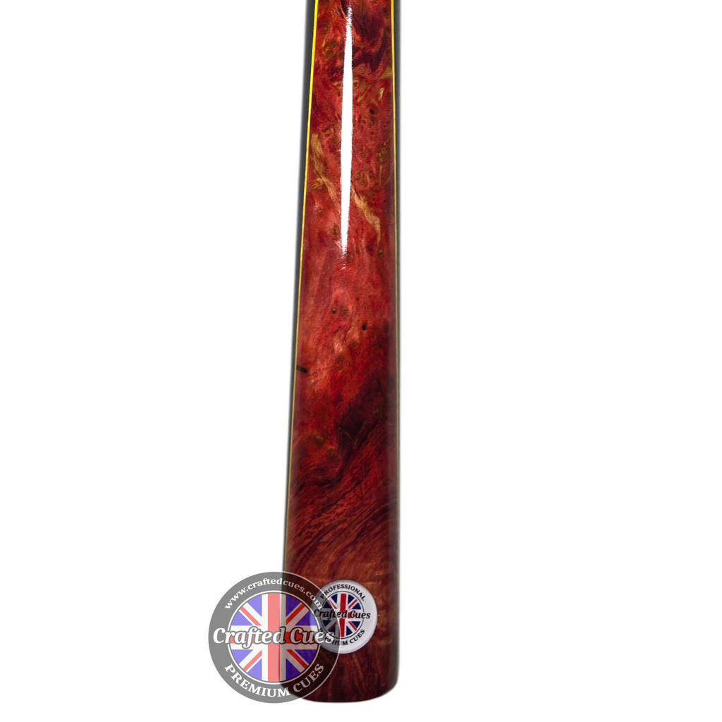 Premium Hand-Spliced Red Peacock Wood One-Piece Pool Cue (8.5mm Tip) | Chalky Trousers