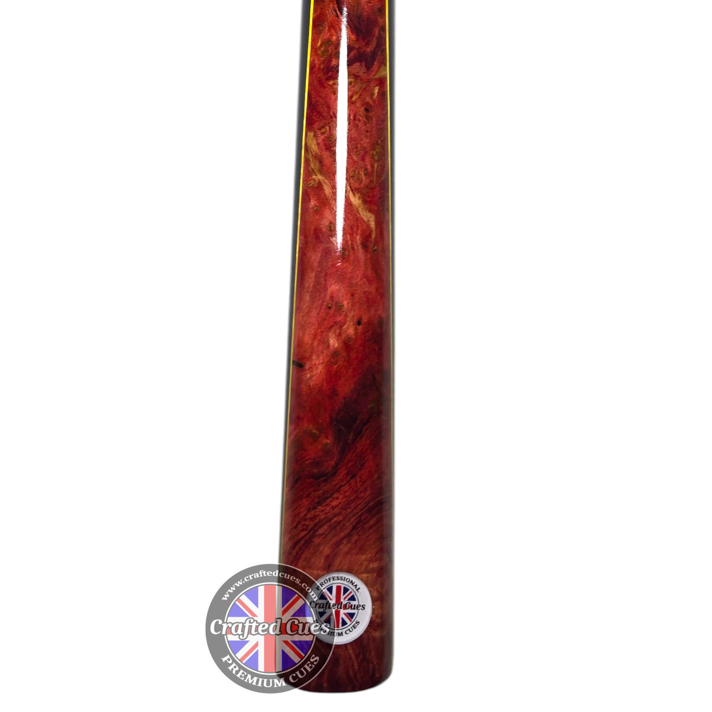 Premium Hand-Spliced Red Peacock Wood One-Piece Pool Cue (8.5mm Tip) | Chalky Trousers