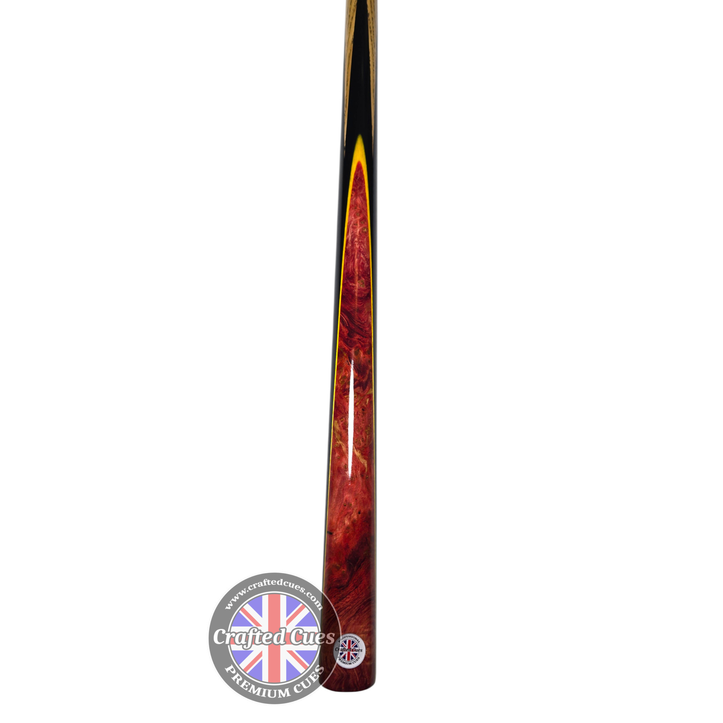 Premium Hand-Spliced Red Peacock Wood One-Piece Pool Cue (8.5mm Tip) | Chalky Trousers