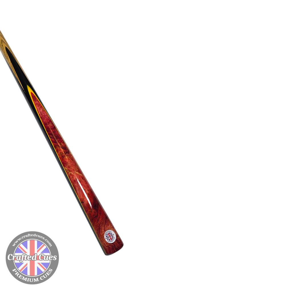 Premium Hand-Spliced Red Peacock Wood One-Piece Pool Cue (8.5mm Tip) | Chalky Trousers