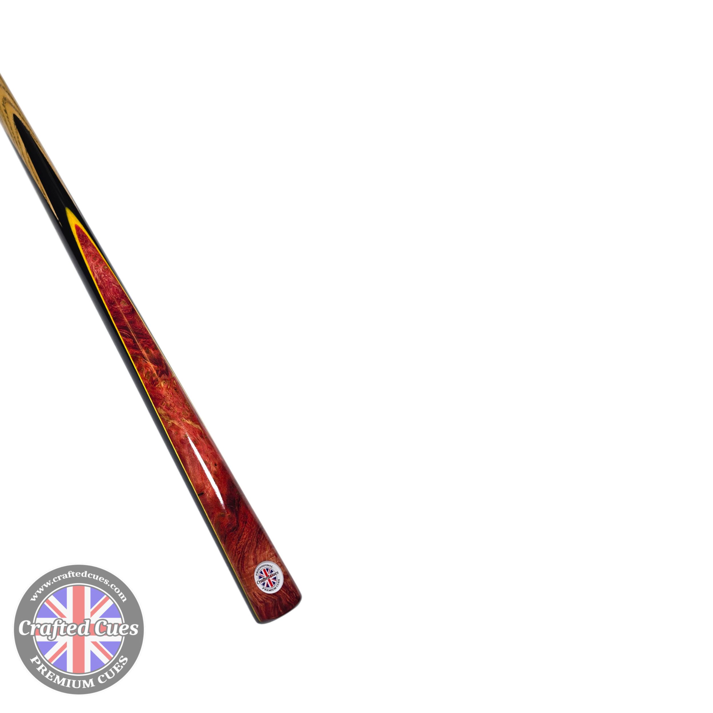 Premium Hand-Spliced Red Peacock Wood One-Piece Pool Cue (8.5mm Tip) | Chalky Trousers