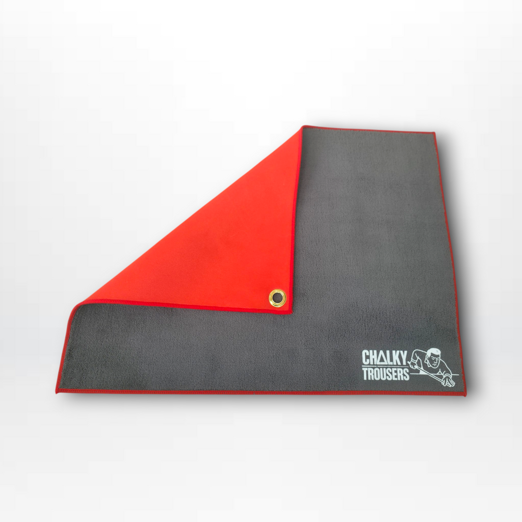 Chalky Trousers cue towels in grey, red and tan for pool and snooker players