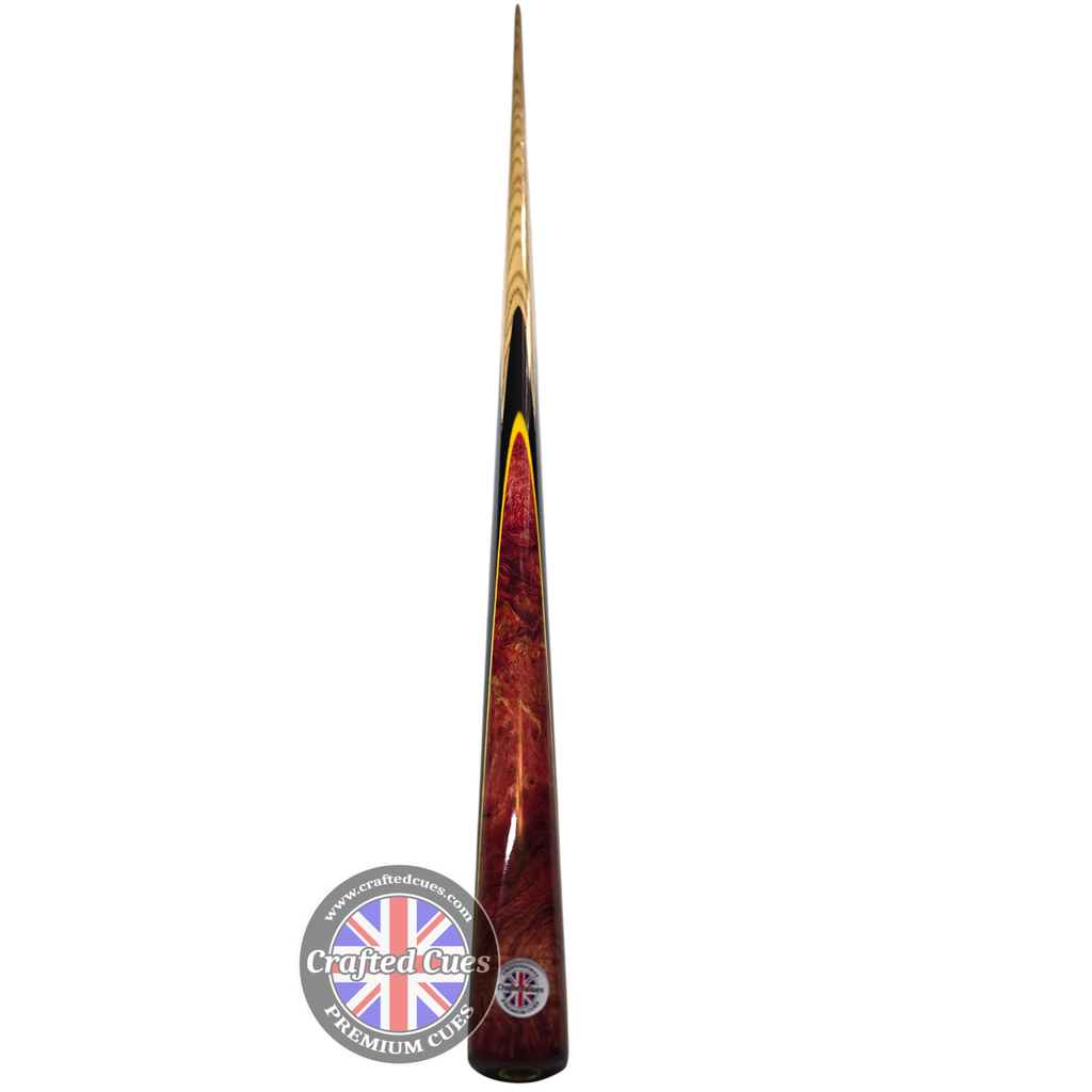 Premium Hand-Spliced Red Peacock Wood One-Piece Pool Cue (8.5mm Tip) | Chalky Trousers