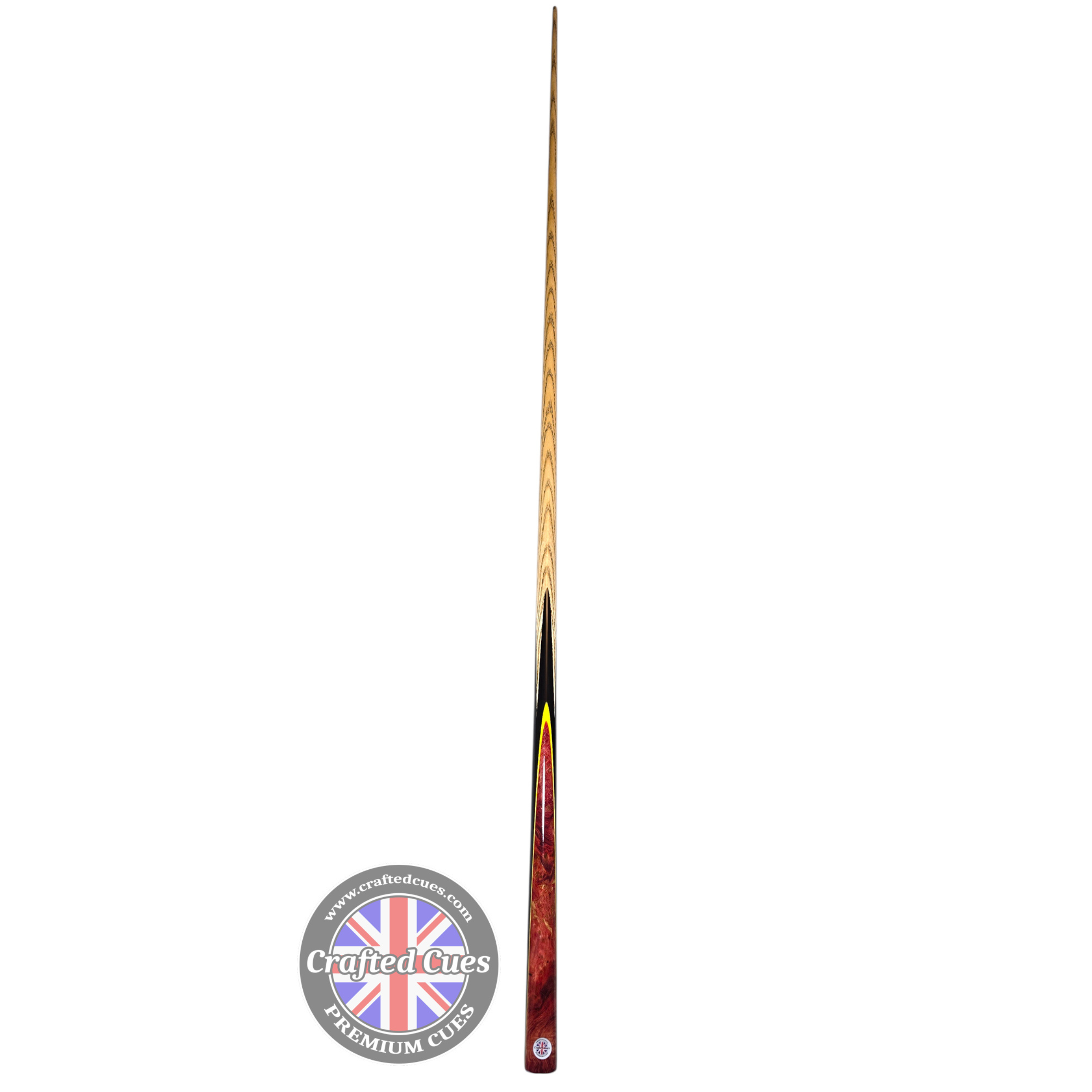 Premium Hand-Spliced Red Peacock Wood One-Piece Pool Cue (8.5mm Tip) | Chalky Trousers