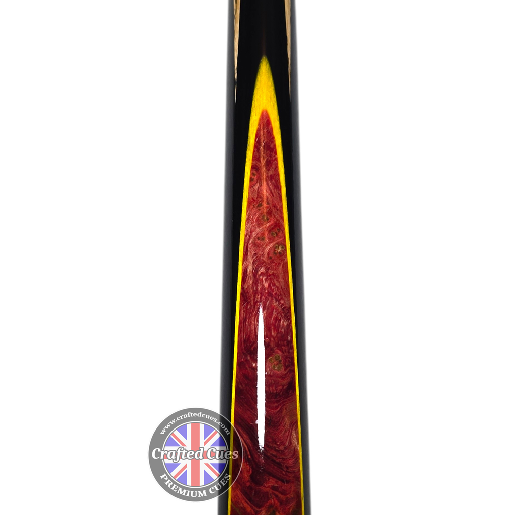 Premium Hand-Spliced Red Peacock Wood One-Piece Pool Cue (8.5mm Tip) | Chalky Trousers