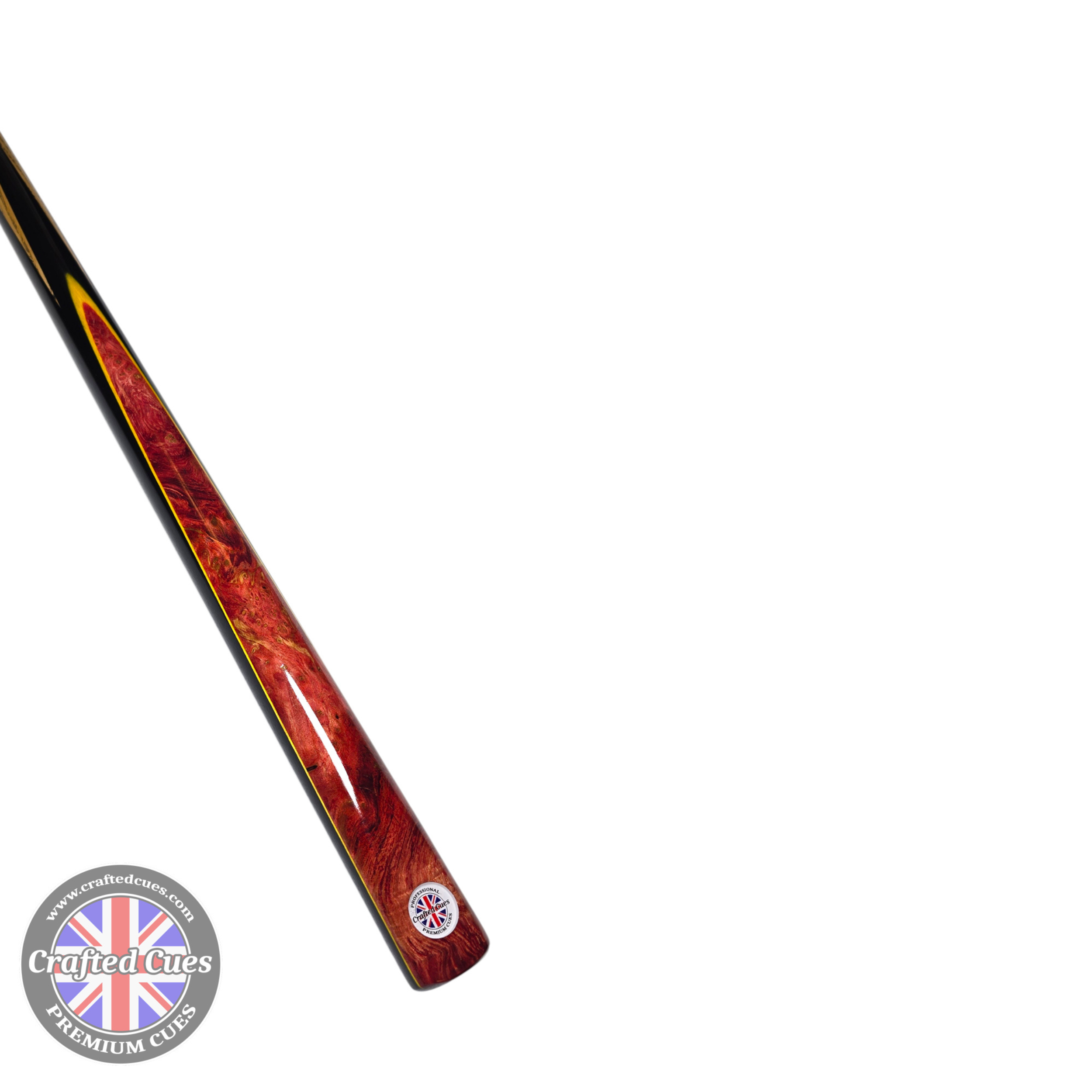 Premium Hand-Spliced Red Peacock Wood One-Piece Pool Cue (8.5mm Tip) | Chalky Trousers
