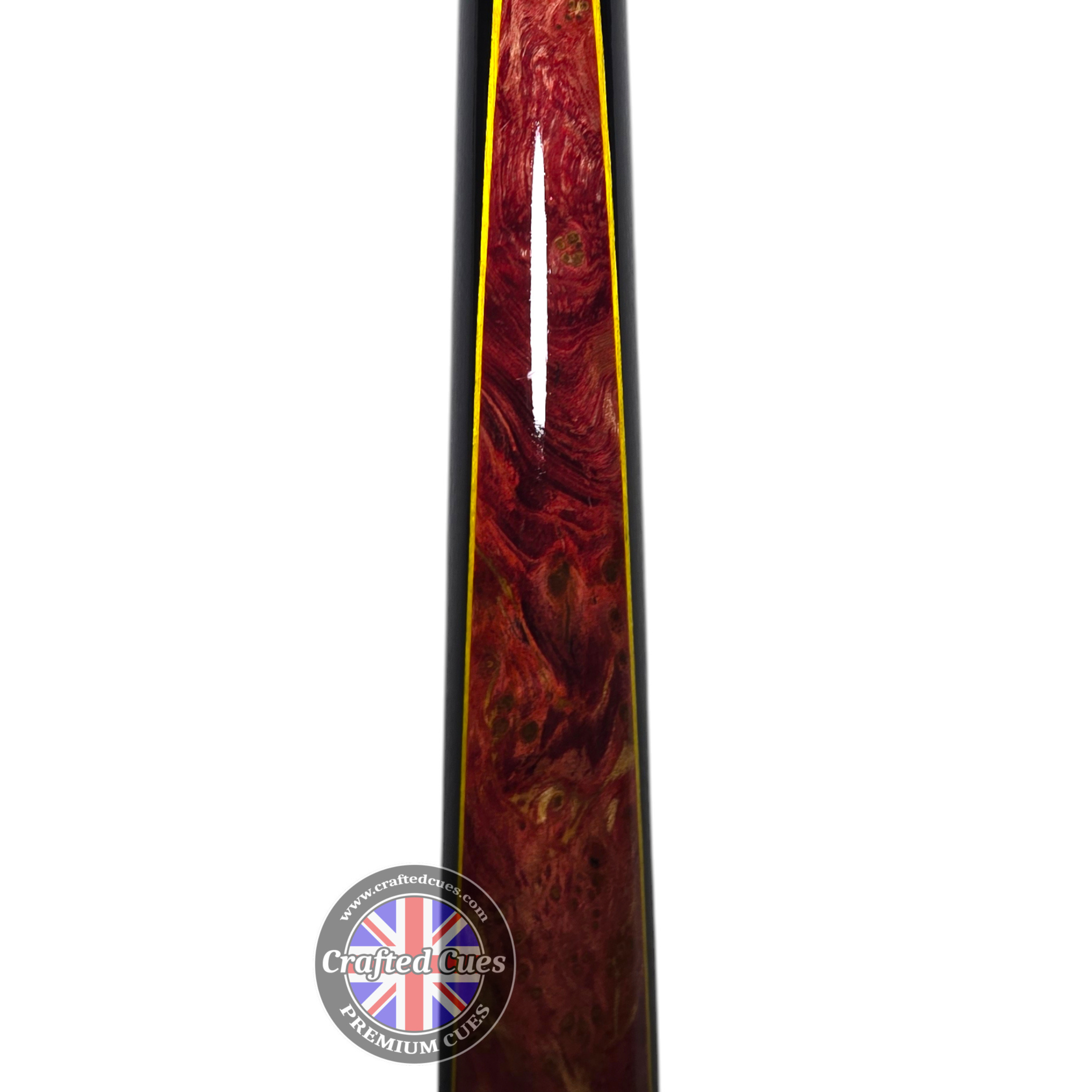Premium Hand-Spliced Red Peacock Wood One-Piece Pool Cue (8.5mm Tip) | Chalky Trousers