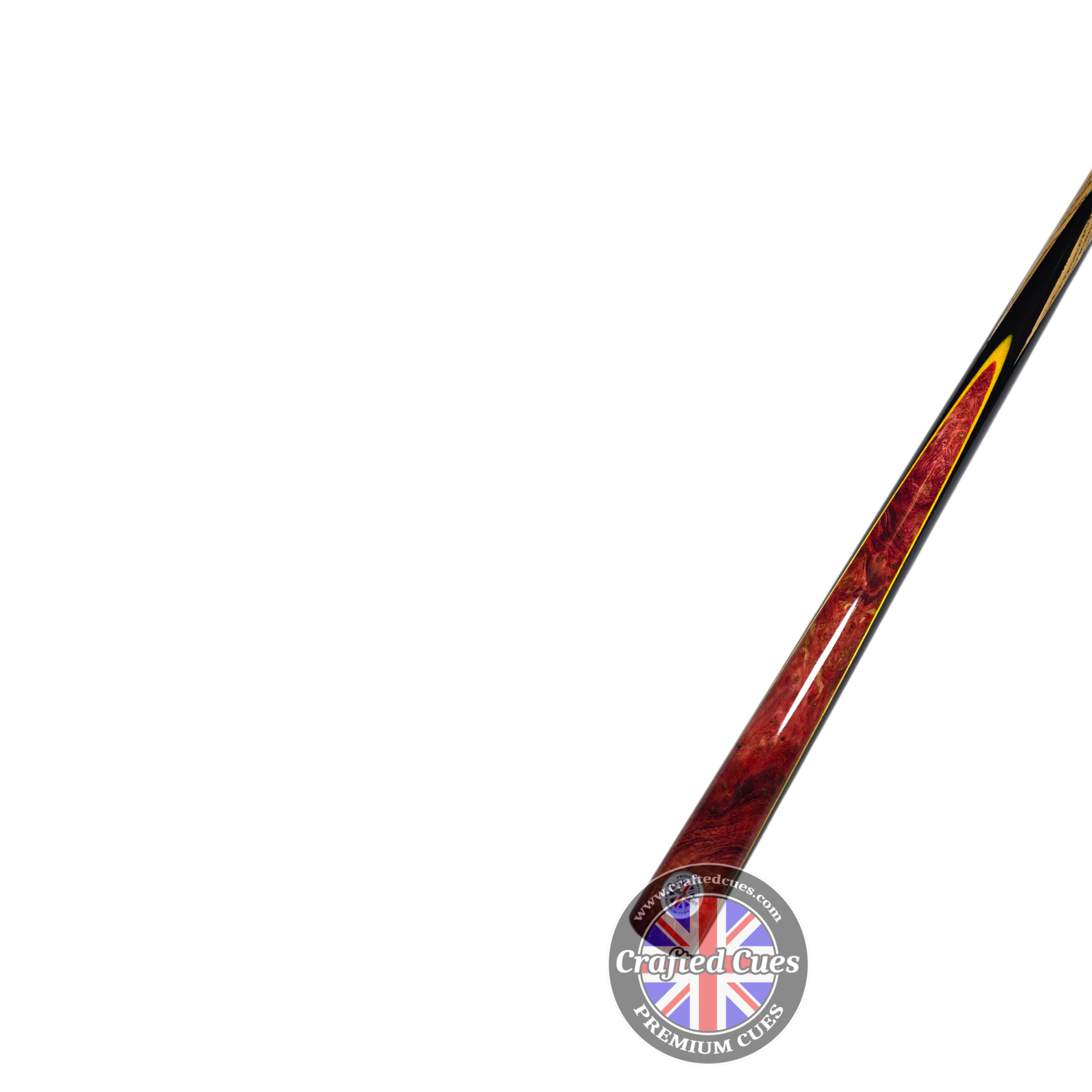 Premium Hand-Spliced Red Peacock Wood One-Piece Pool Cue (8.5mm Tip) | Chalky Trousers