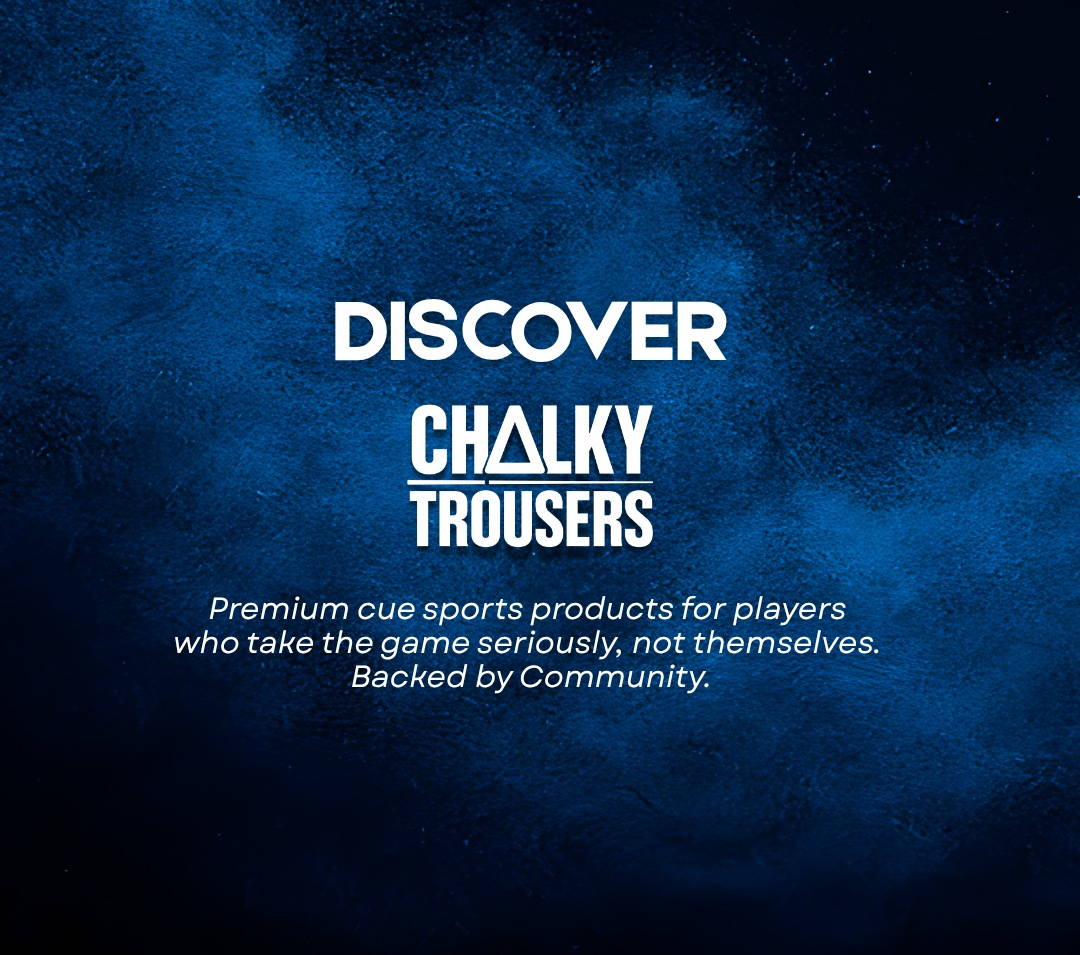 Promotional text for 'Chalky Trousers' on a dark background with blue chalk effect.